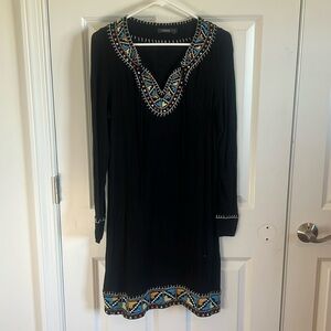 Theme Size Small Black Long Sleeve Dress with Embroidered Detail